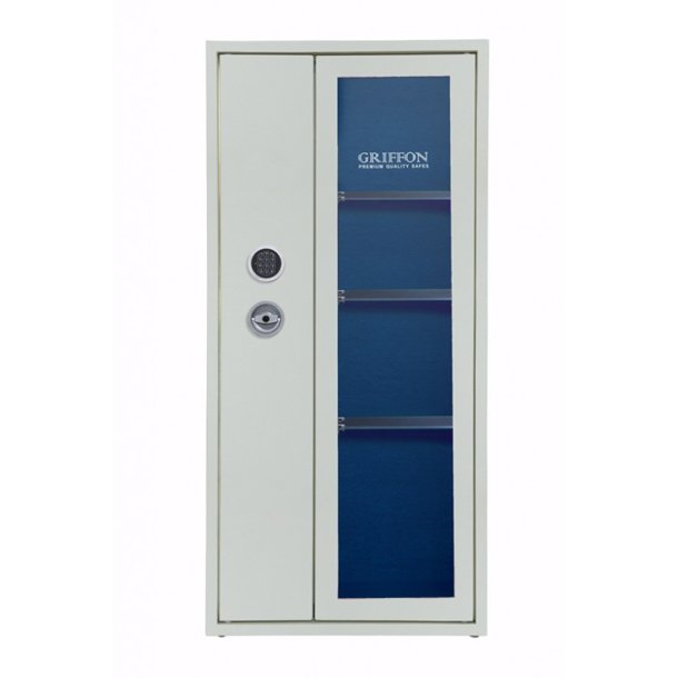 Udstillingsskab med hrdet glas og glas hylder, EN1143-1 Grade 1- Sort
